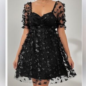 Puff Sleeve Butterfly Appliqué Dress
